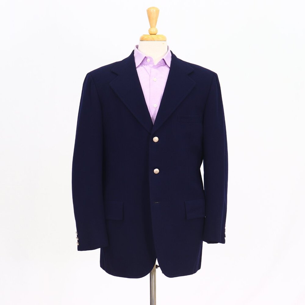 Bespoke 42R Navy Blazer Sport Coat Jacket 3-Button Solid T435